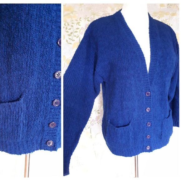 Size L Vintage 1980s Imperial Classics Navy Blue Cardigan - Picture 1 of 11